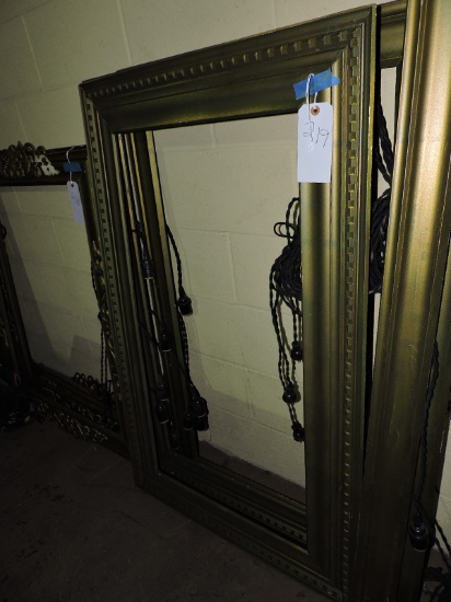 Lot of 3 Gold Picture Frames - Wired with Hanging Lights - Dental Style Trim