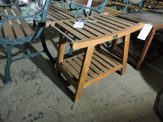 Small Wood Outdoor Side Table - Metal Trim