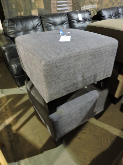 Pair of Cloth Ottomans - Approx. 22" Square X 15" Tall -- BLUE