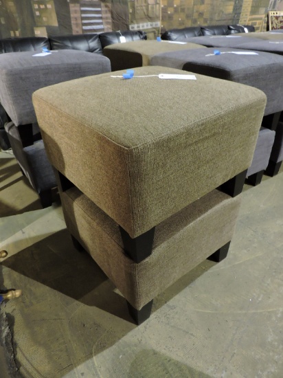 Pair of Cloth Ottomans - Approx. 22" Square X 15" Tall -- BROWN