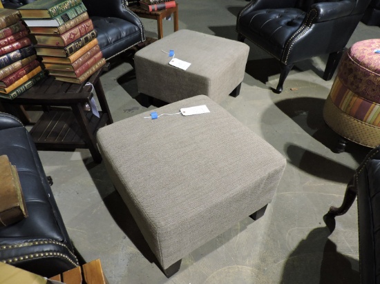 Pair of Cloth Ottomans - Approx. 22" Square X 15" Tall -- BROWN