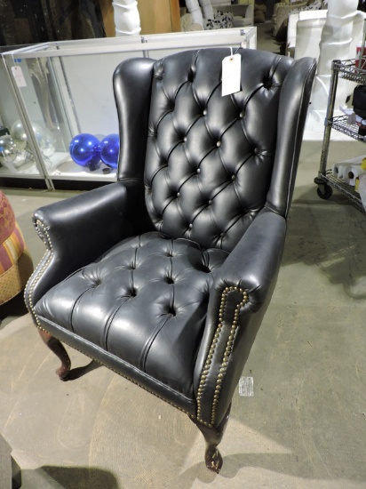 Pair of Tufted Faux Leather Formal Chairs - Black - DAMAGED
