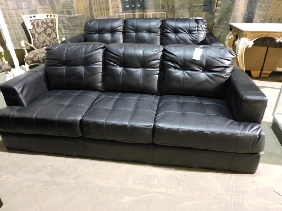 Black Faux Leather Sofa - Legs missing - Approx. 82" Wide X 37" Deep X 31" Tall