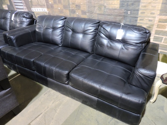 Black Faux Leather Sofa - Legs missing - Approx. 82" Wide X 37" Deep X 31" Tall