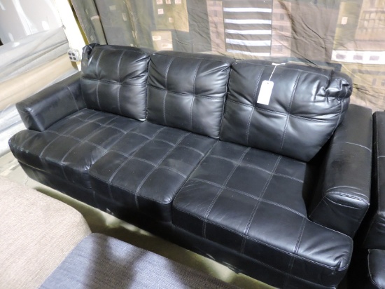 Black Faux Leather Sofa - Legs missing - Approx. 82" Wide X 37" Deep X 31" Tall