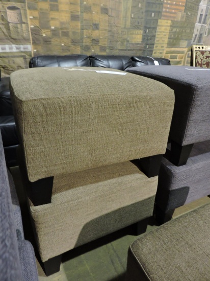 Pair of Cloth Ottomans - Approx. 22" Square X 15" Tall -- BROWN