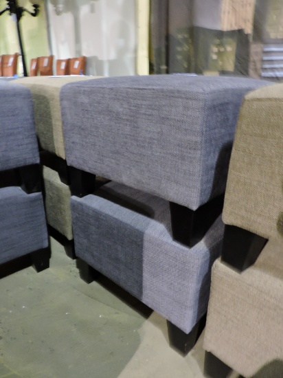 Pair of Cloth Ottomans - Approx. 22" Square X 15" Tall -- BLUE