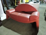 Red Retro 1980's Style Mod Sofa - Faux Leather