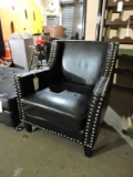 Pair of Black Faux Leather Chairs with Stud Accents - One Needs Leg Repair