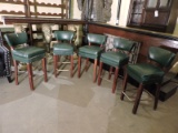 Green Formal Bar Stools - Set of 5 - Wood & Faux Leather