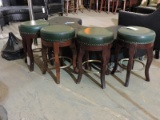 Low Bar Stools - Faux Leather & Wood - Set of 4