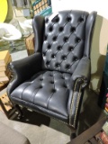 Pair of Tufted Faux Leather Formal Chairs - Black