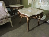 Pair of Italian Provincial Side Tables - Faux Marble Tops - Approx 26