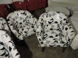 Pair of Patterned Chairs with Branches & Birds - lightly stained