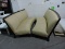 Pair of Fancy Sofas / Tan with Wood /Some Chips & Scratches