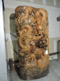 THE DRAGON & THE PEARL - Chinese Carved Wood Statue