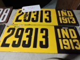 PAIR OF 1913 INDIANA LICENSE PLATES - PORCELAIN