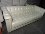 Pearl-Colored Tufted Faux Leather Sofa - Approx 88