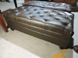 BROWN FAUX LEATHER TUFTED OTTOMAN / 18