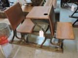 ANTIQUE CHILD'S SCHOOL DESK with FORWARD & REAR CHAIR
