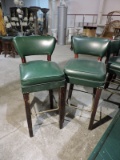 Pair of Green Classic Padded Bar Stools with Backs