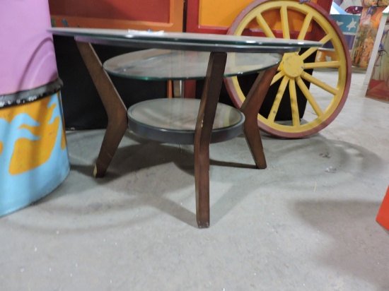 Modern Wood & Metal Table with Glass Top - Round