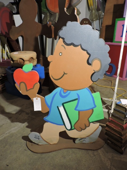 SCHOOL BOY with APPLE on Stand / Approx. 44" Tall X 34" Wide