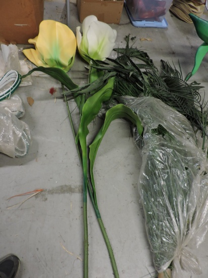 Set of PALM FRONDS and 2 GIANT FLOWERS / Approx. 6 FT Tall