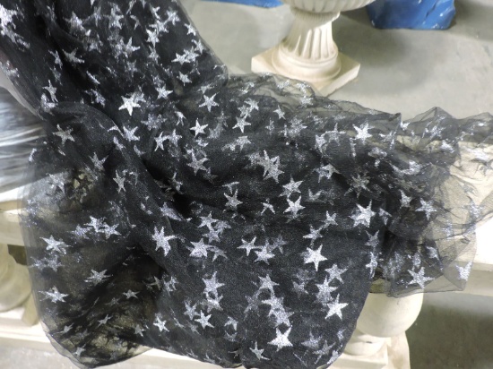 5 Large Bolts of Material - Silver Stars on Black Mesh