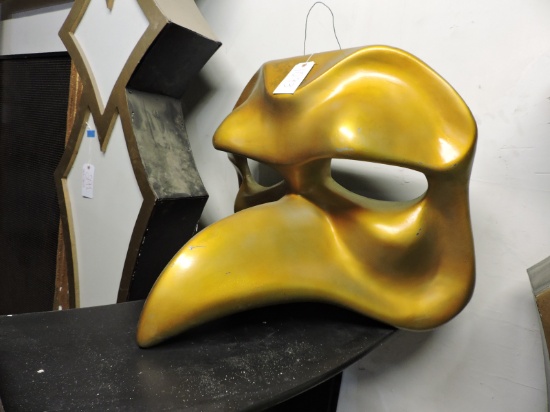 GIANT MARDI GRAS MASK - has block for mounting - GOLD