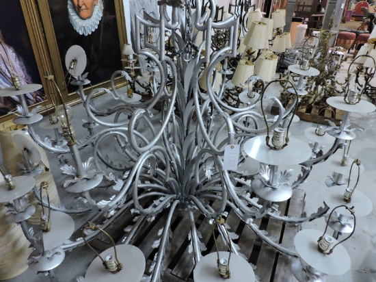 Very Large Ornate Dusty-Silver Finish Chandelier