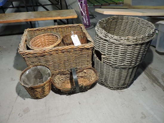 Lot of 8 Various Woven Baskest / Different Shapes & Sizes