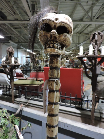 WITCH DOCTOR STAFF with SHRUNKEN SKULL - Approx. 4 Feet