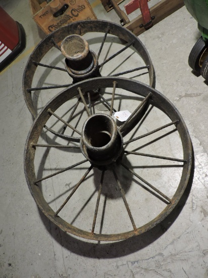 PAIR OF ANTIQUE WAGON WHEELS - STEEL - 24" Diameter
