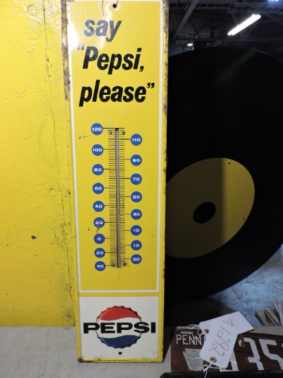 ANTIQUE PEPSI THERMOMETER / Approx. 28" X 8"