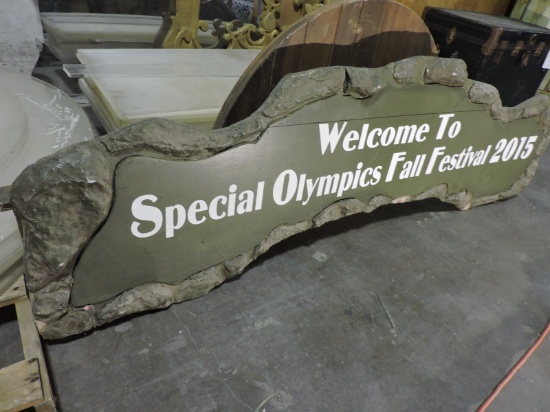Changeable Sign with Faux Rock Frame - Approx. 77" Wide X 25" Tall