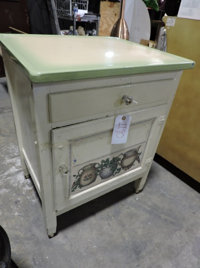 Antique Enamel-Top Free-Standing Kitchen Cabinet
