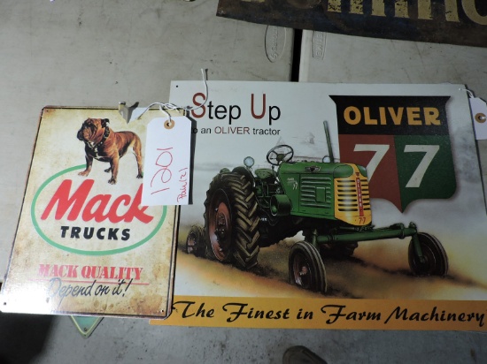 Lot of 2 Reproduction Signs - MACK TRUCK & OLIVER TRACTORS