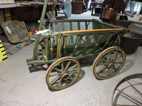 ANTIQUE ORNATE WOODEN WAGON - PAINTED
