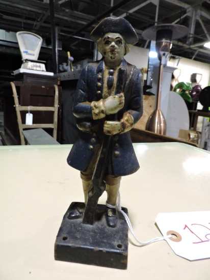 Antique Hand-Painted Iron Colonial Soldier Figurine - Approx 7" Tall