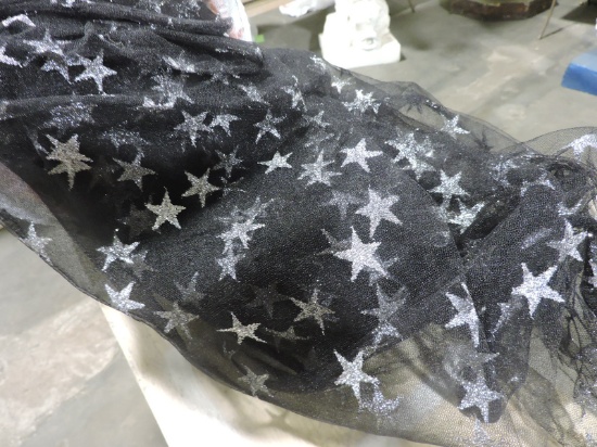 5 Large Bolts of Material - Silver Stars on Black Mesh