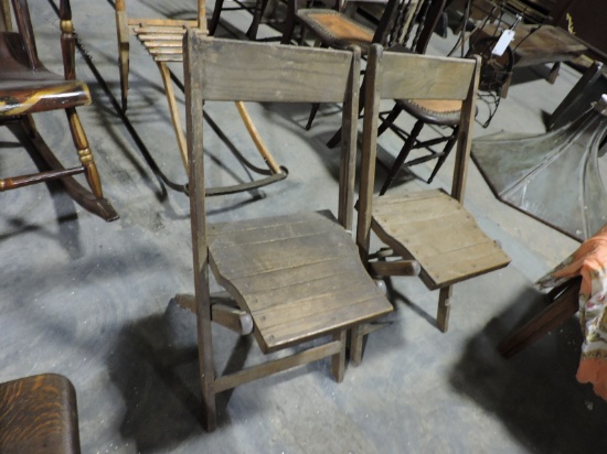 Pair of Vintage Wooden Folding Chairs - one needs a cross piece.