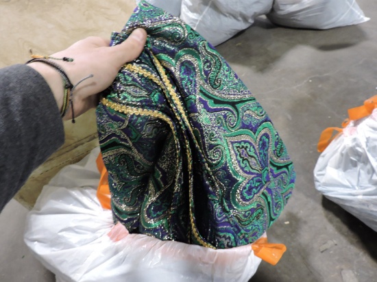 5 Large Bolts of Material - Shiny Paisley Blue Green / Fabric