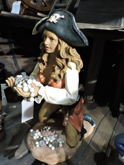 Lady Pirate Statue - Resin Construction. 27" Tall.