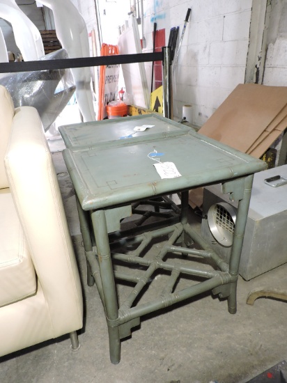 Pair of Green Asian Style Faux Bamboo Matching Side Tables