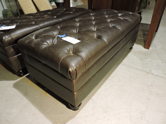 BROWN FAUX LEATHER TUFTED OTTOMAN / 18" Tall X 47" Wide