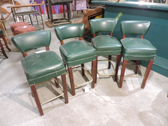 Set of 4 Green Classic Padded Bar Stools with Backs