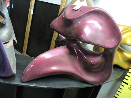 GIANT MARDI GRAS MASK - has block for mounting - BURGUNDY