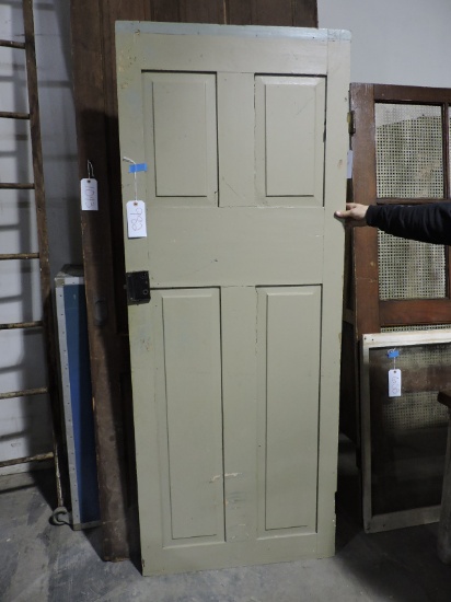 ANTIQUE PANELED DOOR WITH ORIGINAL HARDWARE