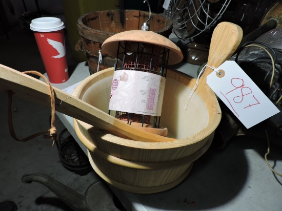 SUANA / STEAMBATH WATER BUCKET & LADLE plus Small Bird Feeder